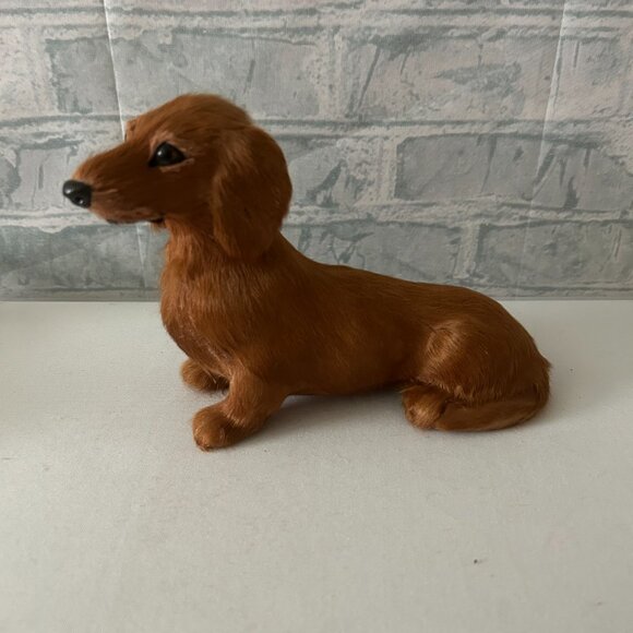 REALISTIC SET OF DACHSHUND DOG FIGURINES REAL GOAT/RABBIT FUR - Picture 3 of 5